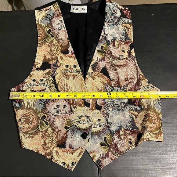Vintage Facets Cat Vest All Over Print Cats USA Made Rare Vest Obscure Loud Sz M - Picture 6 of 7